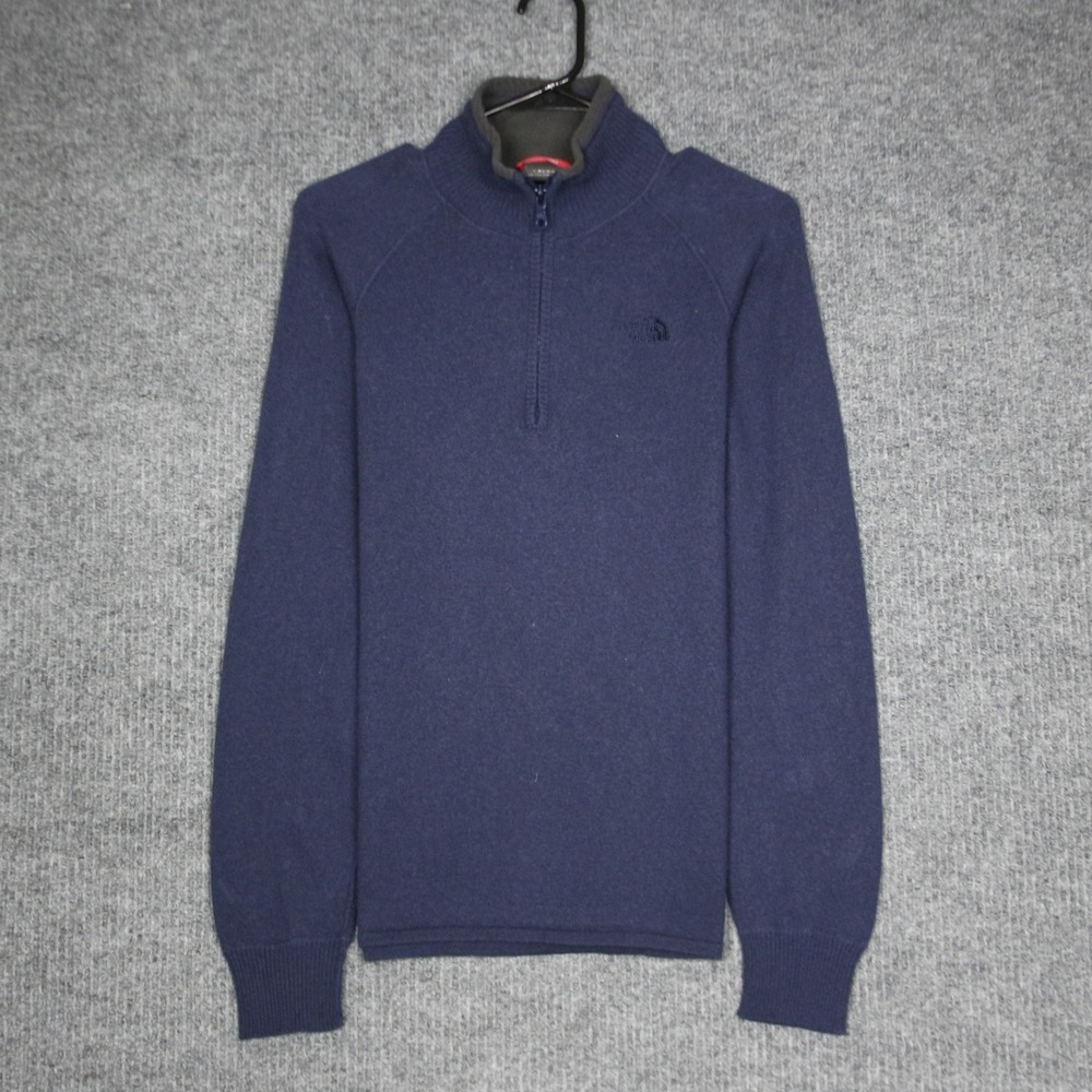 The North Face Mens Pullover Sweater Navy Blue 1/4 Zip Size S Cotton Wool Blend‎